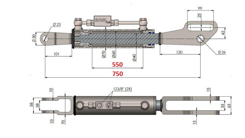 2TON. HYDRAULISK TOPSTANG FORK 60/40-200 (550MM-750MM)