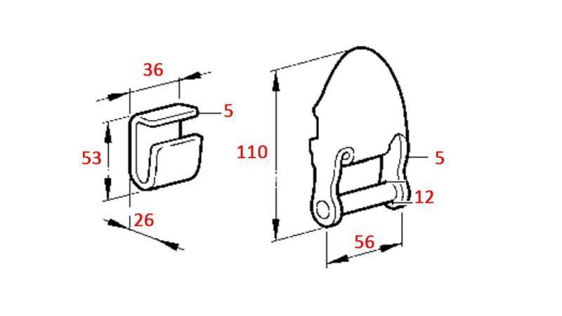 SIDE BESLAG TIL AFTAGELIG C-FORMET TRAILER 56mm
