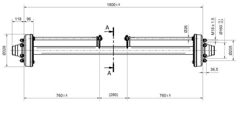 AKSEL TIL TRAILER 7200 kg MED BREMSER (1800 mm)