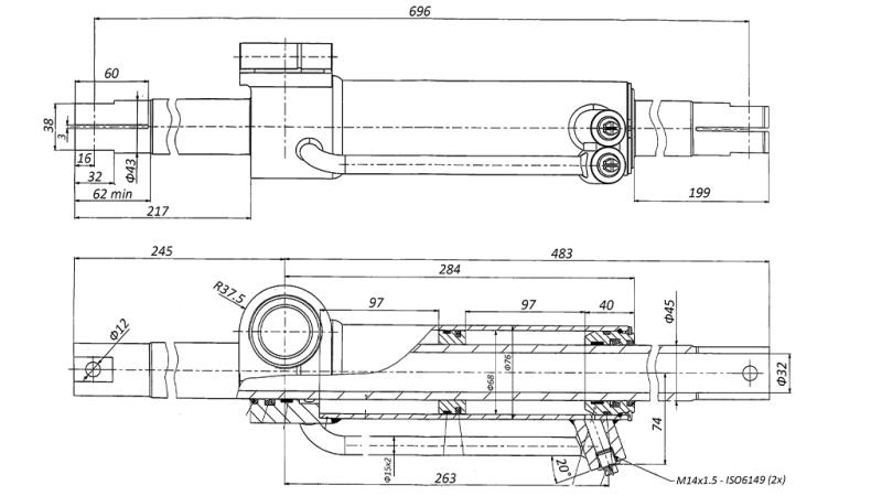 HYDRAULISK STYRINGSCYLINDER MASSEY FERGUSON OEM-6202491M91