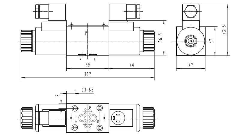 HYDRAULISK ELEKTROMAGNETISK VENTIL CETOP 3 12/24/230V N1-DIMENSIONER