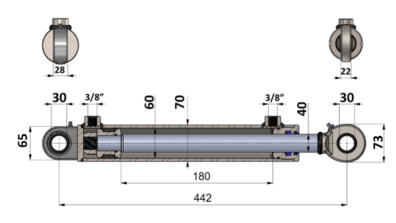 HYDRAULISK CYLINDER 60/40-180 MED OMSTILLINGSVENTIL – PLOG TIL JORDBEARBEJDNING