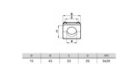 RØR HOLDER DIAMETER 15 - dimensioner