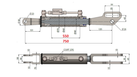 2TON. HYDRAULISK TOPSTANG FORK 60/40-200 (550MM-750MM)