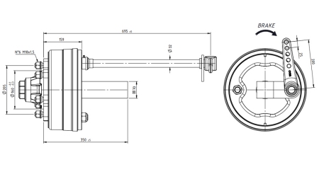AKSEL MED BREMSER 3.600 kg L.250 mm