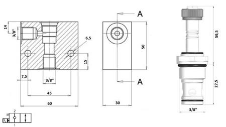 2-vejs ventil 3/8 (NC) 12V - 40lit - skema