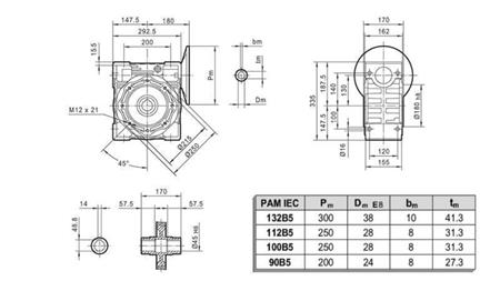 PMRV-130 REDUCER TIL ELEKTRISK MOTOR MS132 (5.5-7.5kW) FORHOLDSFORHOLD 20:1