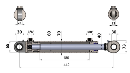 HYDRAULISK CYLINDER 60/40-180 MED OMSTILLINGSVENTIL – PLOG TIL JORDBEARBEJDNING