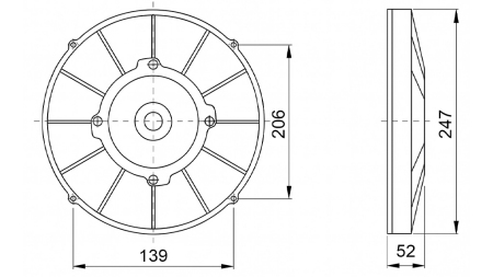 AXIAL VENTILATOR 225MM PULLING 12V