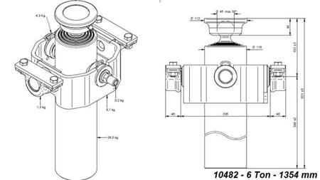 TELESCOPISK CYLINDER KOMPAKT 4 GRADER 1354mm x110 -KUGLE
