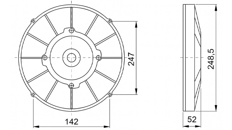 AXIALVIFTE 255MM TRÆK 12V
